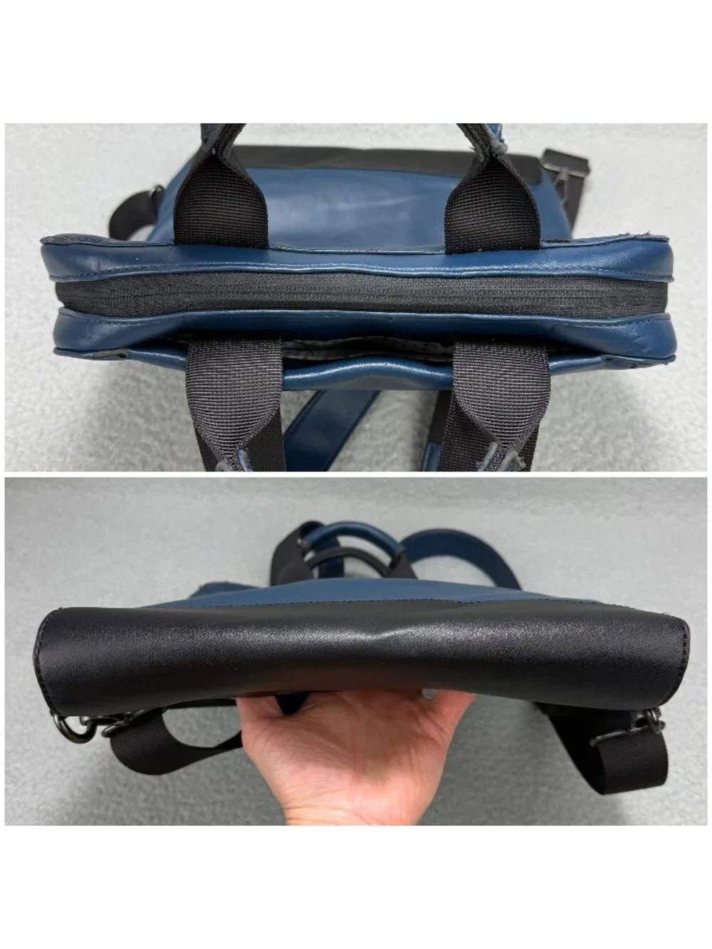 Moleskine Backpack Navy Blue Vertical Device Bag Faux Leather Laptop Mens Womens